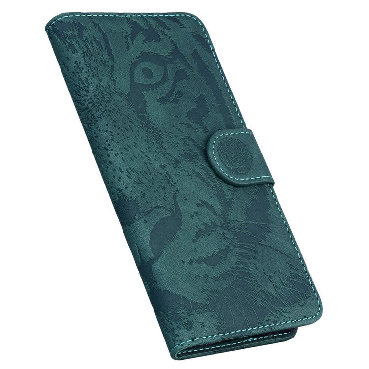 For Motorola Moto G35 5G Case Tiger Imprint Leather Wallet Phone Cover - Green