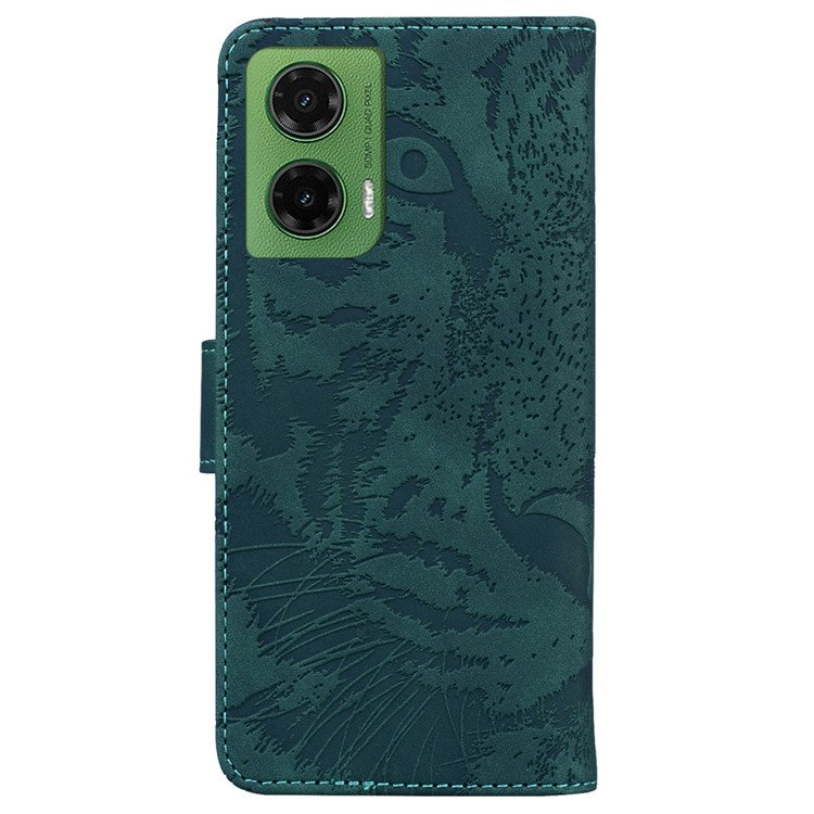 For Motorola Moto G35 5G Case Tiger Imprint Leather Wallet Phone Cover - Green