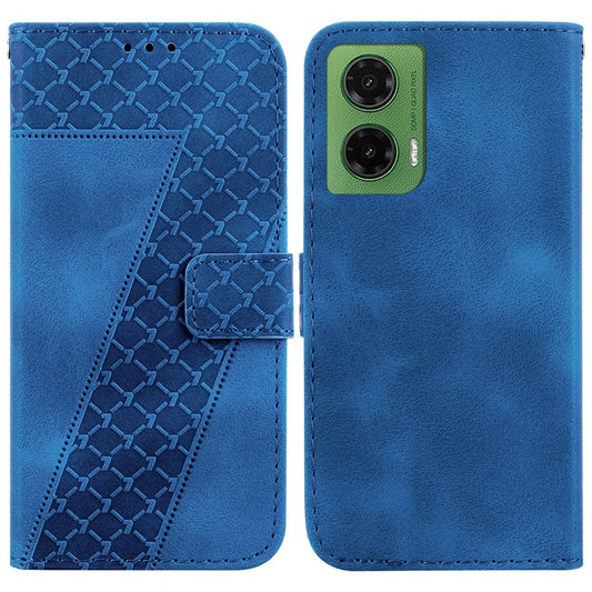 For Motorola Moto G35 5G Stand Case 7-Shaped Pattern Imprint Leather Phone Cover - Dark Blue