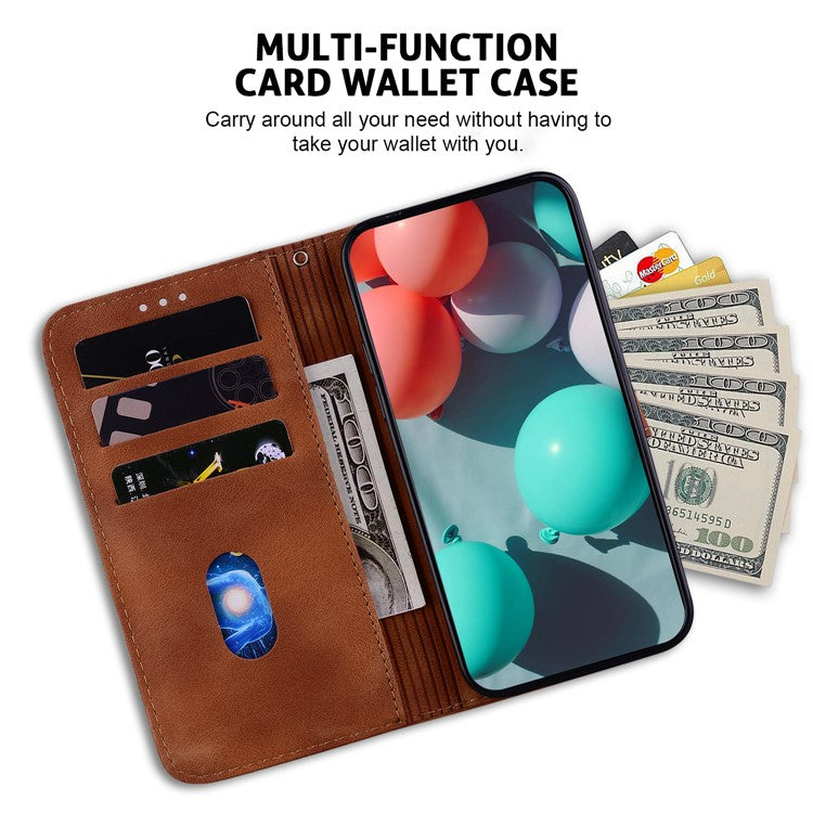 For Motorola Moto G35 5G Stand Case 7-Shaped Pattern Imprint Leather Phone Cover - Brown