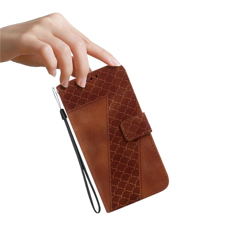 For Motorola Moto G35 5G Stand Case 7-Shaped Pattern Imprint Leather Phone Cover - Brown
