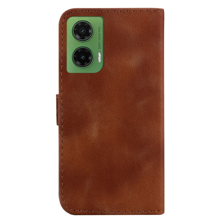 For Motorola Moto G35 5G Stand Case 7-Shaped Pattern Imprint Leather Phone Cover - Brown