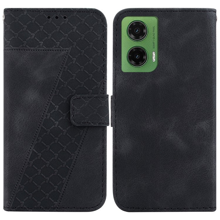 For Motorola Moto G35 5G Stand Case 7-Shaped Pattern Imprint Leather Phone Cover - Black