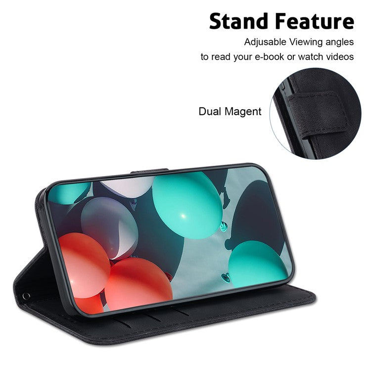 For Motorola Moto G35 5G Stand Case 7-Shaped Pattern Imprint Leather Phone Cover - Black