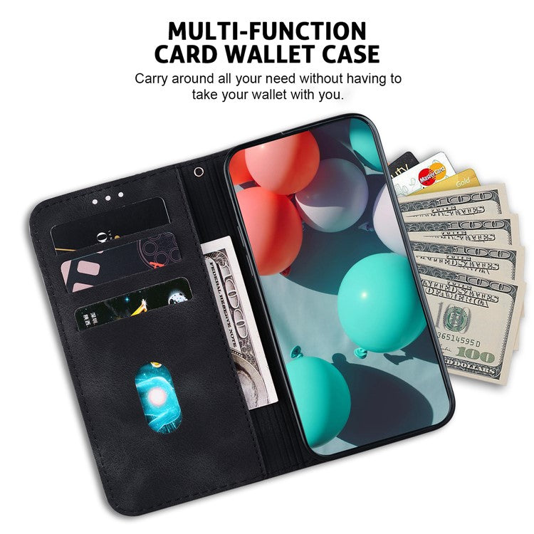 For Motorola Moto G35 5G Stand Case 7-Shaped Pattern Imprint Leather Phone Cover - Black