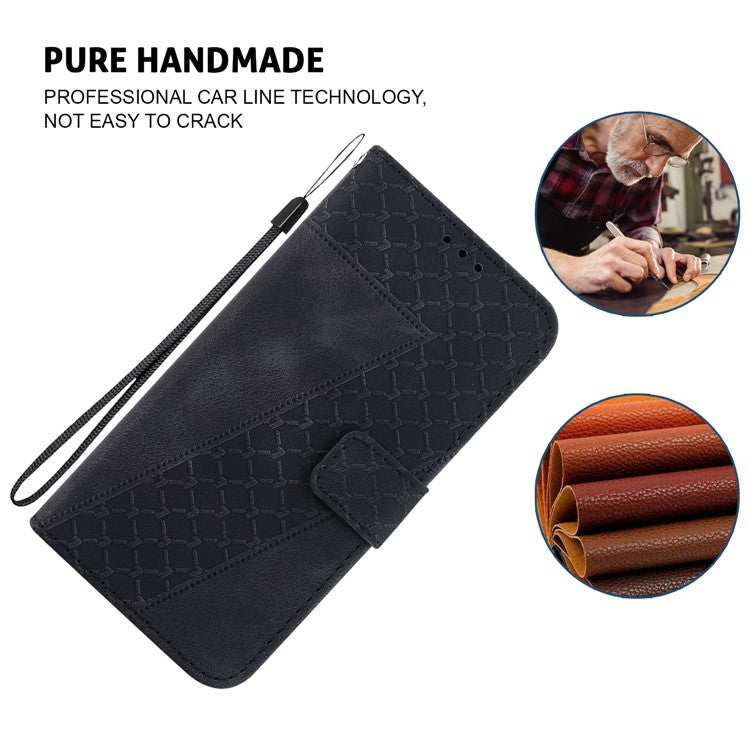 For Motorola Moto G35 5G Stand Case 7-Shaped Pattern Imprint Leather Phone Cover - Black