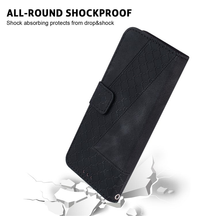 For Motorola Moto G35 5G Stand Case 7-Shaped Pattern Imprint Leather Phone Cover - Black