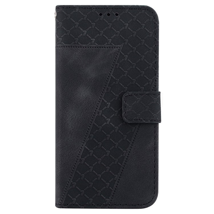 For Motorola Moto G35 5G Stand Case 7-Shaped Pattern Imprint Leather Phone Cover - Black