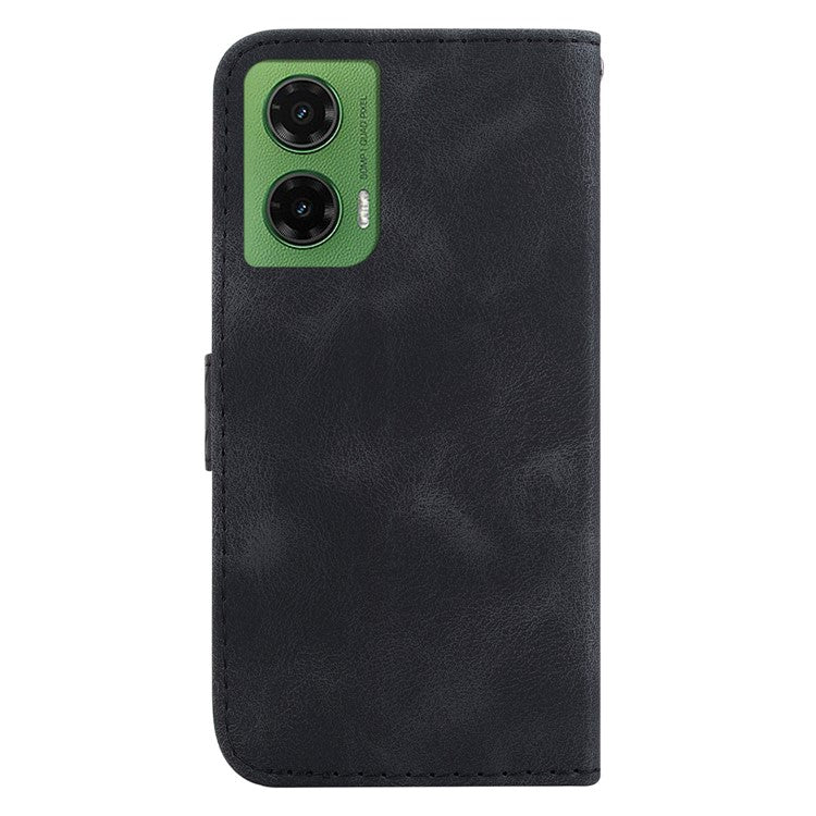 For Motorola Moto G35 5G Stand Case 7-Shaped Pattern Imprint Leather Phone Cover - Black