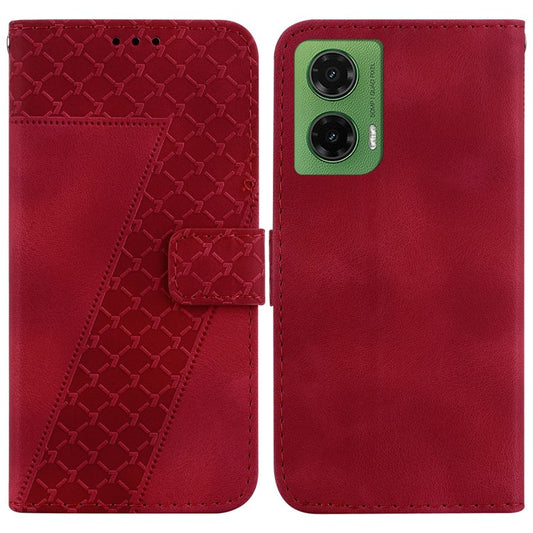 For Motorola Moto G35 5G Stand Case 7-Shaped Pattern Imprint Leather Phone Cover - Red