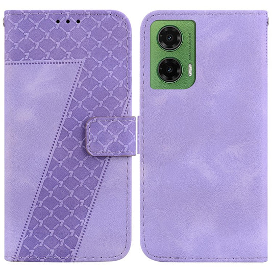 For Motorola Moto G35 5G Stand Case 7-Shaped Pattern Imprint Leather Phone Cover - Purple