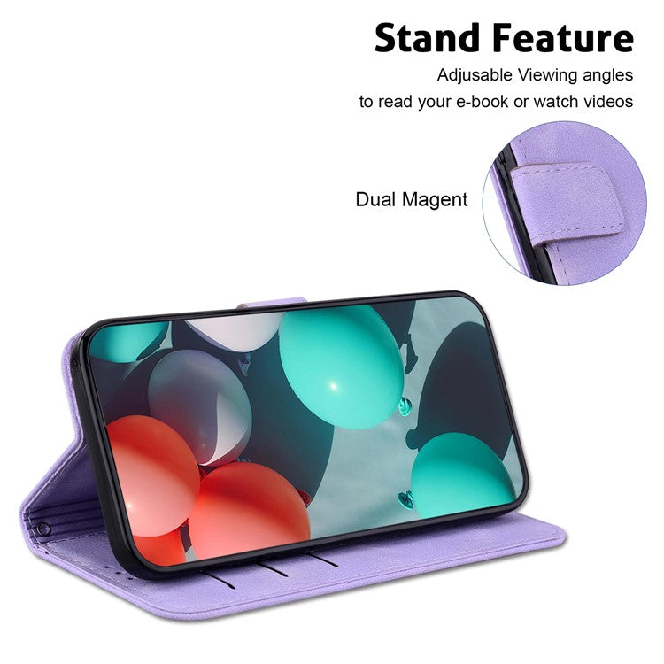 For Motorola Moto G35 5G Stand Case 7-Shaped Pattern Imprint Leather Phone Cover - Purple