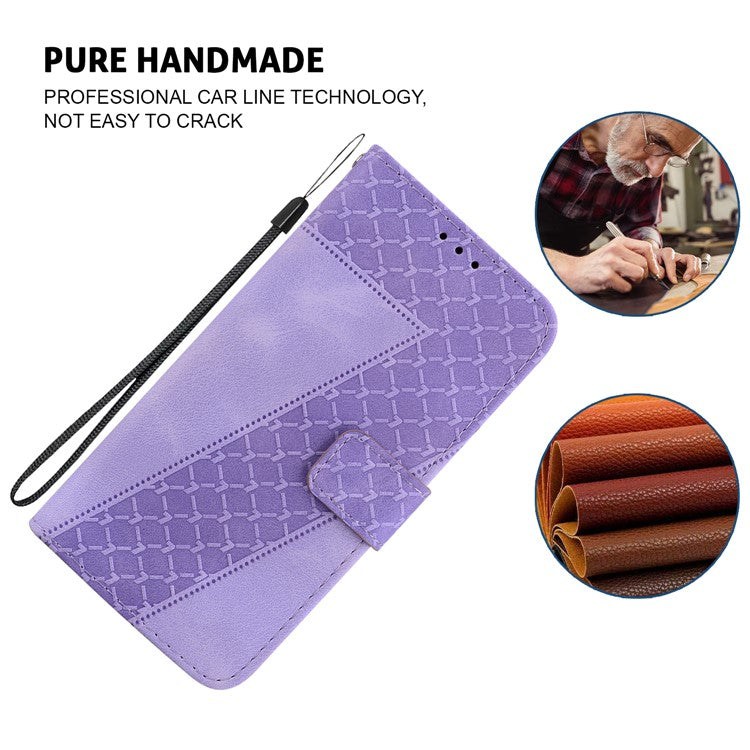 For Motorola Moto G35 5G Stand Case 7-Shaped Pattern Imprint Leather Phone Cover - Purple