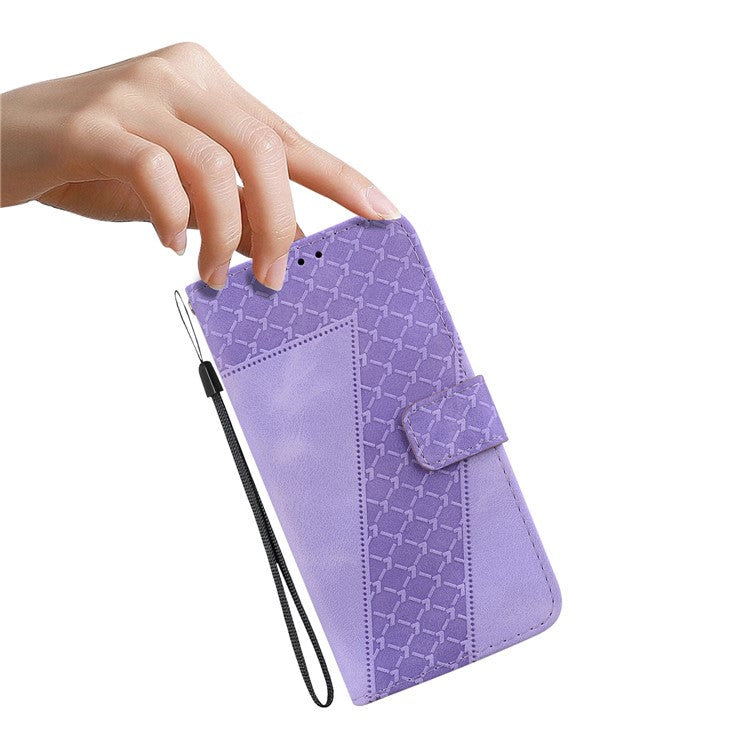 For Motorola Moto G35 5G Stand Case 7-Shaped Pattern Imprint Leather Phone Cover - Purple