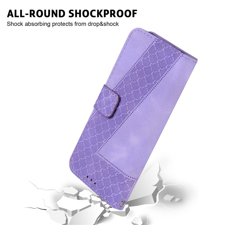 For Motorola Moto G35 5G Stand Case 7-Shaped Pattern Imprint Leather Phone Cover - Purple