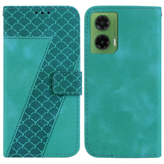 For Motorola Moto G35 5G Stand Case 7-Shaped Pattern Imprint Leather Phone Cover - Green