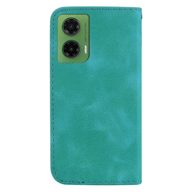 For Motorola Moto G35 5G Stand Case 7-Shaped Pattern Imprint Leather Phone Cover - Green