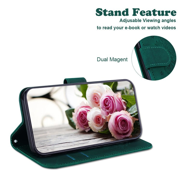 For Motorola Moto G35 5G Case PU Leather Wallet Phone Cover Butterfly Flower Imprint - Green