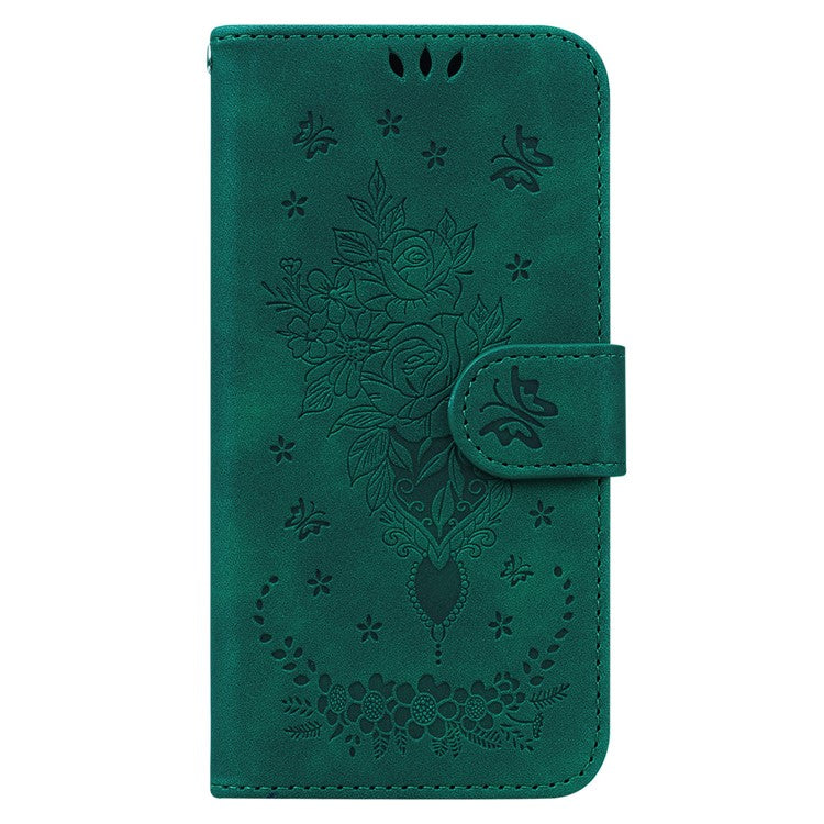 For Motorola Moto G35 5G Case PU Leather Wallet Phone Cover Butterfly Flower Imprint - Green