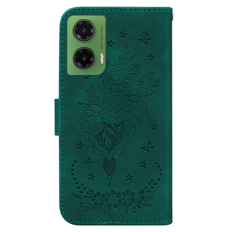 For Motorola Moto G35 5G Case PU Leather Wallet Phone Cover Butterfly Flower Imprint - Green