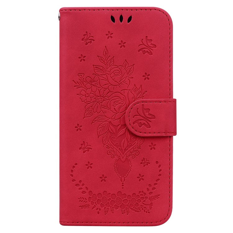 For Motorola Moto G35 5G Case PU Leather Wallet Phone Cover Butterfly Flower Imprint - Red