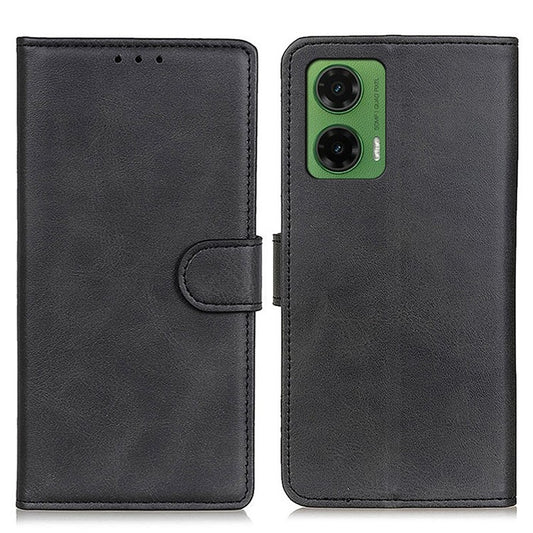 For Motorola Moto G35 5G Stand Wallet Case Cowhide Texture Leather Phone Cover - Black