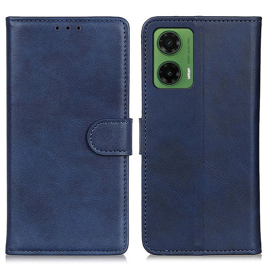 For Motorola Moto G35 5G Stand Wallet Case Cowhide Texture Leather Phone Cover - Blue