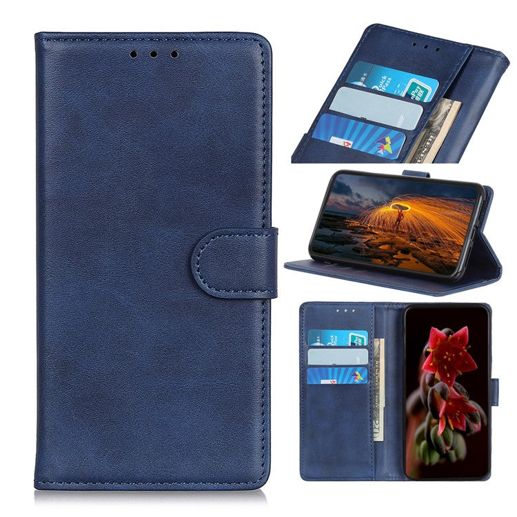 For Motorola Moto G35 5G Stand Wallet Case Cowhide Texture Leather Phone Cover - Blue