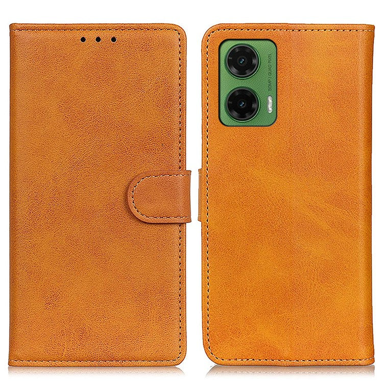 For Motorola Moto G35 5G Stand Wallet Case Cowhide Texture Leather Phone Cover - Brown