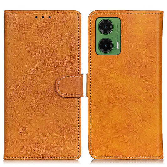 For Motorola Moto G35 5G Stand Wallet Case Cowhide Texture Leather Phone Cover - Brown