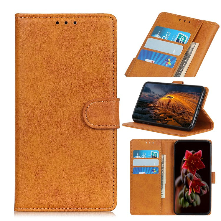 For Motorola Moto G35 5G Stand Wallet Case Cowhide Texture Leather Phone Cover - Brown