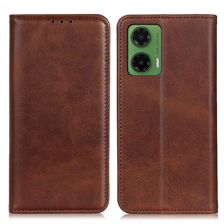 For Motorola Moto G35 5G Case Split Leather Flip Wallet Phone Cover - Coffee