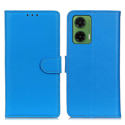 For Motorola Moto G35 5G Wallet Case PU Leather Phone Cover Litchi Texture - Blue