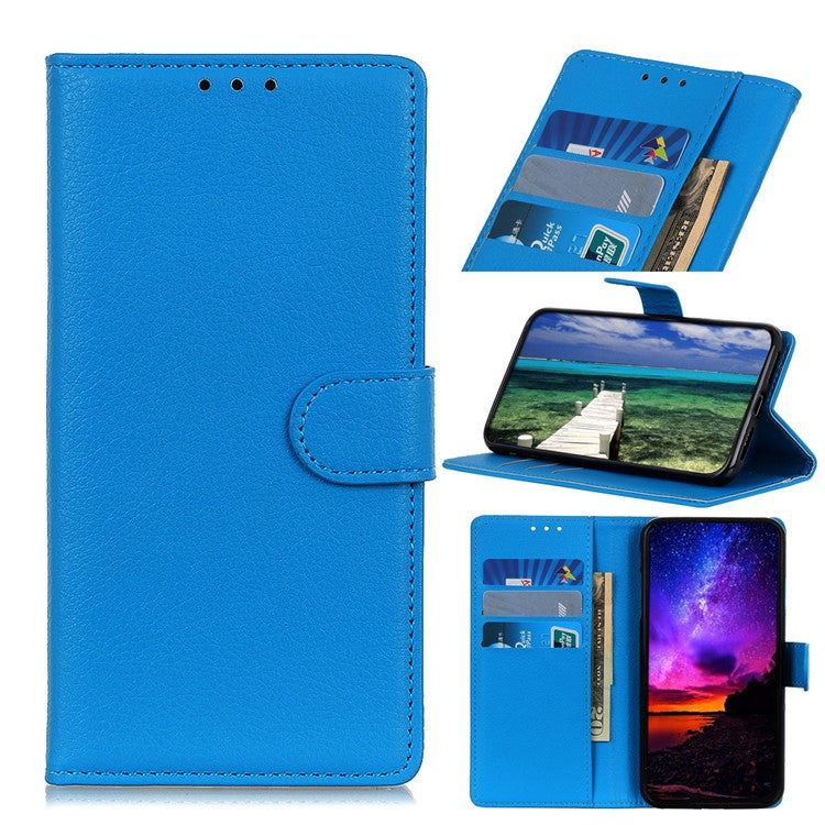 For Motorola Moto G35 5G Wallet Case PU Leather Phone Cover Litchi Texture - Blue
