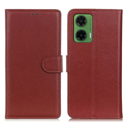 For Motorola Moto G35 5G Wallet Case PU Leather Phone Cover Litchi Texture - Brown
