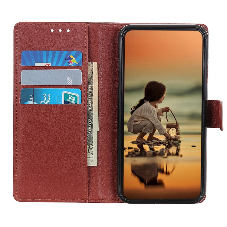 For Motorola Moto G35 5G Wallet Case PU Leather Phone Cover Litchi Texture - Brown