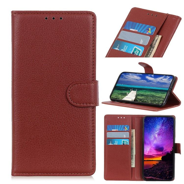 For Motorola Moto G35 5G Wallet Case PU Leather Phone Cover Litchi Texture - Brown