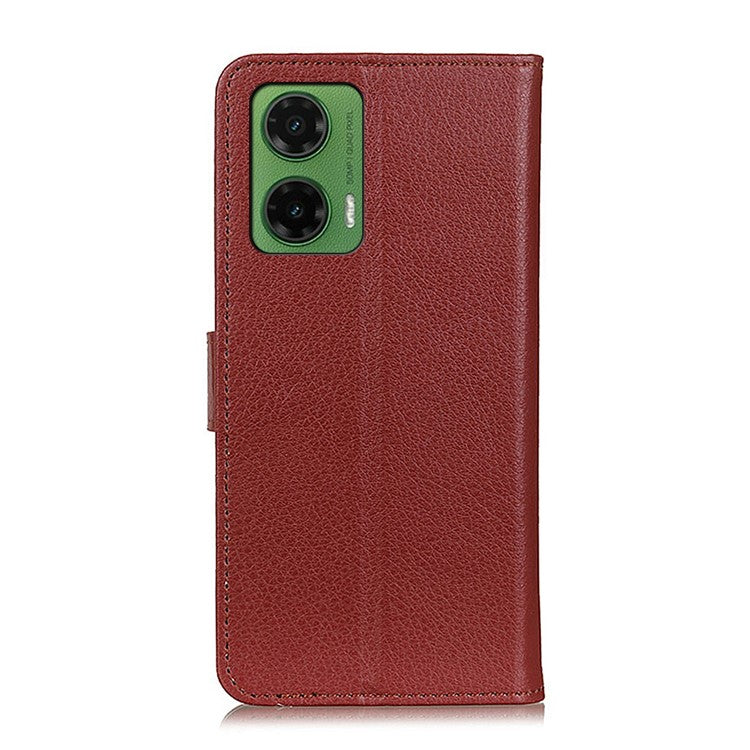 For Motorola Moto G35 5G Wallet Case PU Leather Phone Cover Litchi Texture - Brown