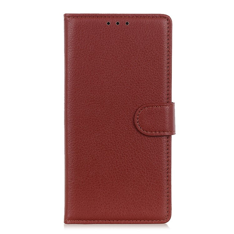 For Motorola Moto G35 5G Wallet Case PU Leather Phone Cover Litchi Texture - Brown