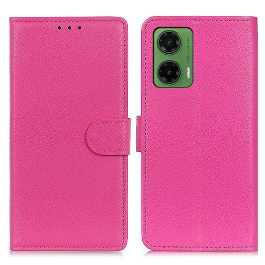 For Motorola Moto G35 5G Wallet Case PU Leather Phone Cover Litchi Texture - Rose