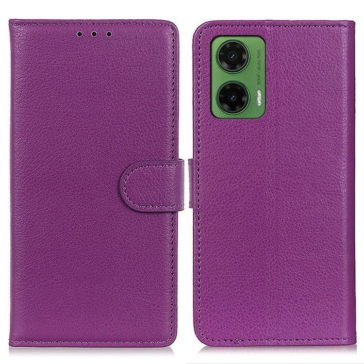 For Motorola Moto G35 5G Wallet Case PU Leather Phone Cover Litchi Texture - Purple