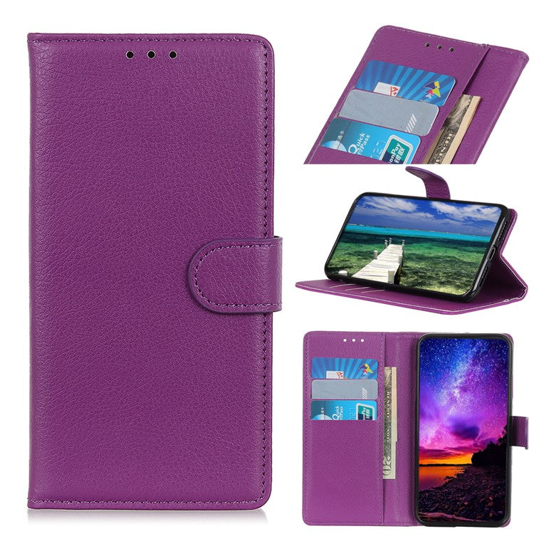 For Motorola Moto G35 5G Wallet Case PU Leather Phone Cover Litchi Texture - Purple