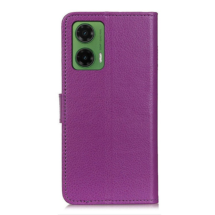 For Motorola Moto G35 5G Wallet Case PU Leather Phone Cover Litchi Texture - Purple