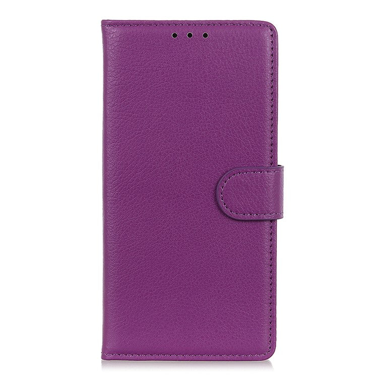 For Motorola Moto G35 5G Wallet Case PU Leather Phone Cover Litchi Texture - Purple