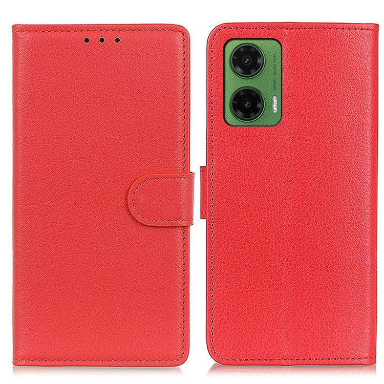 For Motorola Moto G35 5G Wallet Case PU Leather Phone Cover Litchi Texture - Red