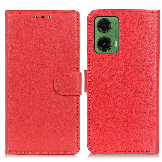 For Motorola Moto G35 5G Wallet Case PU Leather Phone Cover Litchi Texture - Red