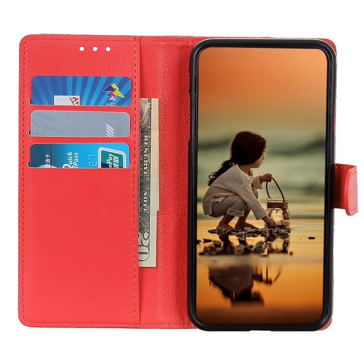 For Motorola Moto G35 5G Wallet Case PU Leather Phone Cover Litchi Texture - Red