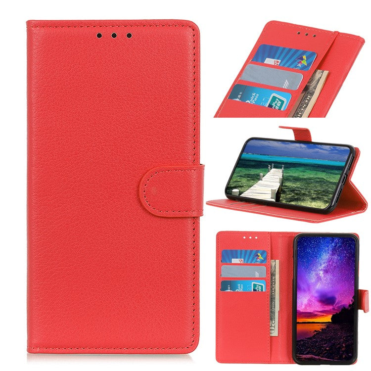For Motorola Moto G35 5G Wallet Case PU Leather Phone Cover Litchi Texture - Red