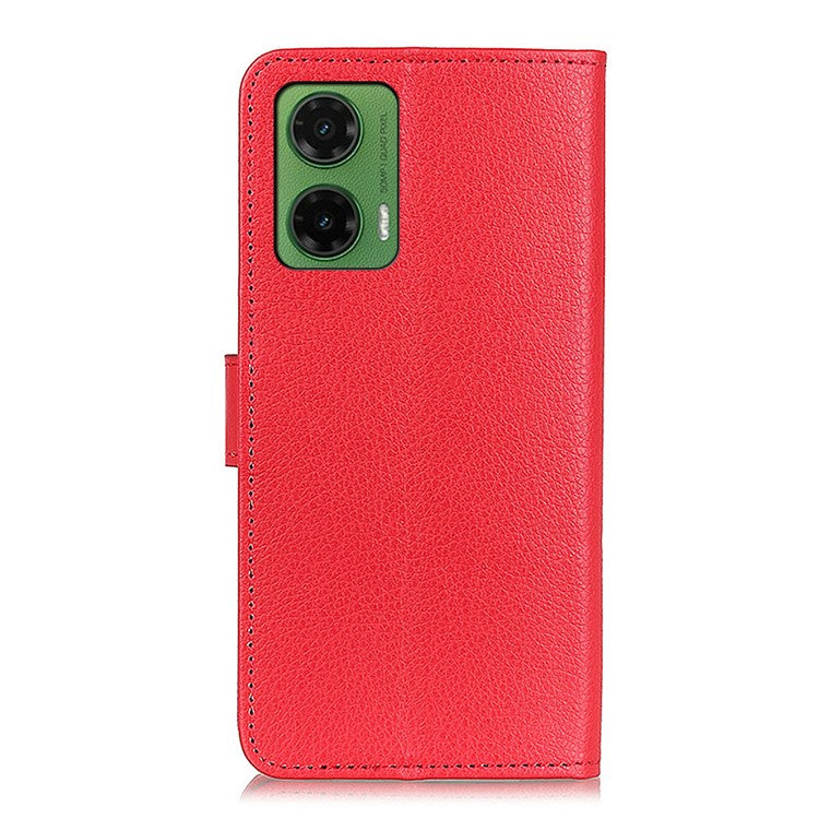 For Motorola Moto G35 5G Wallet Case PU Leather Phone Cover Litchi Texture - Red