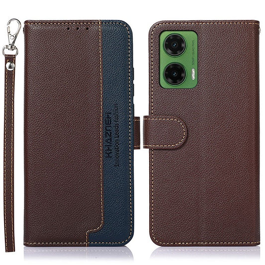 KHAZNEH For Motorola Moto G35 5G Case RFID Blocking Wallet PU Leather Phone Cover - Brown